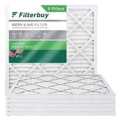 Filterbuy 23.5x23.5x1 Air Filter MERV 8 Dust Defense (6-Pack), Pleated HVAC AC Furnace Air Filters Replacement (Actual Size: 23.38 X 23.38 X 1.00 Inches)
