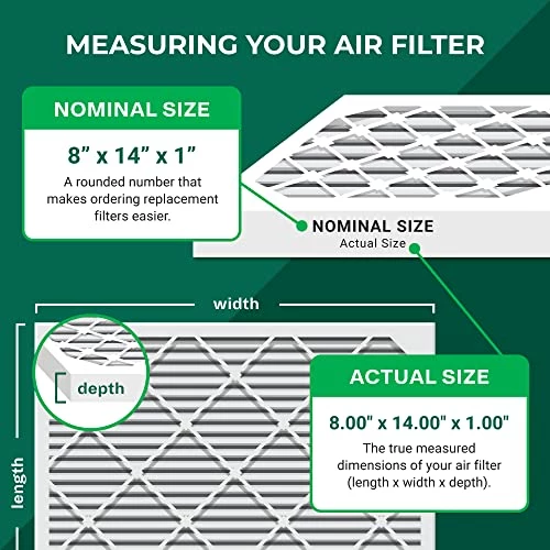 Filterbuy 8x14x1 Air Filter MERV 8 Dust Defense (6-Pack), Pleated HVAC AC Furnace Air Filters Replacement (Actual Size: 8.00 X 14.00 X 1.00 Inches) 1 Filterbuy 8x14x1 Air Filter MERV 8 Dust Defense (6-Pack), Pleated HVAC AC Furnace Air Filters Replacement (Actual Size: 8.00 X 14.00 X 1.00 Inches)