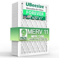 UBeesize Reusable Air Filter 20x20x1 (9-Pack), MERV 11 MPR 1200 AC/HVAC Furnace Filters,Deep Pleated Air Clean (Actual Size 19.5" X 19.5" X 0.8"),1x Reusable ABS Frame+9 X Inner Filter,Breathe Fresher 21 UBeesize Reusable Air Filter 20x20x1 (9-Pack), MERV 11 MPR 1200 AC/HVAC Furnace Filters,Deep Pleated Air Clean (Actual Size 19.5" X 19.5" X 0.8"),1x Reusable ABS Frame+9 X Inner Filter,Breathe Fresher -Air Filter Store 519omBdGjZL. AC