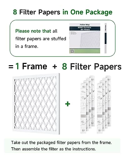 Future Way 16x20x1 Air Filter, MERV 8, MPR 700, Assembly Kit With 1 Reusable ABS Frame & 8 Filters For AC Furnace, Actual Size: 15-11/16 X 19-11/16 X 3/4 Inch 1 Future Way 16x20x1 Air Filter, MERV 8, MPR 700, Assembly Kit With 1 Reusable ABS Frame & 8 Filters For AC Furnace, Actual Size: 15-11/16 X 19-11/16 X 3/4 Inch
