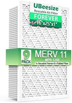 UBeesize Reusable Air Filter 20x20x1 (9-Pack), MERV 11 MPR 1200 AC/HVAC Furnace Filters,Deep Pleated Air Clean (Actual Size 19.5" X 19.5" X 0.8"),1x Reusable ABS Frame+9 X Inner Filter,Breathe Fresher 23 UBeesize Reusable Air Filter 20x20x1 (9-Pack), MERV 11 MPR 1200 AC/HVAC Furnace Filters,Deep Pleated Air Clean (Actual Size 19.5" X 19.5" X 0.8"),1x Reusable ABS Frame+9 X Inner Filter,Breathe Fresher -Air Filter Store 51J1Cm3jAL. AC