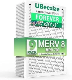UBeesize Reusable Air Filter 20x20x1 (9-Pack), MERV 13 MPR 1800 AC/HVAC Furnace Filters,Deep Pleated Air Cleaner, (Actual Size 19.5" X 19.5" X 0.8"),1x Reusable ABS Frame+9 X Filter,Breathe Fresher 21 UBeesize Reusable Air Filter 20x20x1 (9-Pack), MERV 13 MPR 1800 AC/HVAC Furnace Filters,Deep Pleated Air Cleaner, (Actual Size 19.5" X 19.5" X 0.8"),1x Reusable ABS Frame+9 X Filter,Breathe Fresher -Air Filter Store 51TCv9VobIL. AC