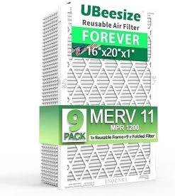 UBeesize Reusable Air Filter 20x20x1 (9-Pack), MERV 11 MPR 1200 AC/HVAC Furnace Filters,Deep Pleated Air Clean (Actual Size 19.5" X 19.5" X 0.8"),1x Reusable ABS Frame+9 X Inner Filter,Breathe Fresher 17 UBeesize Reusable Air Filter 20x20x1 (9-Pack), MERV 11 MPR 1200 AC/HVAC Furnace Filters,Deep Pleated Air Clean (Actual Size 19.5" X 19.5" X 0.8"),1x Reusable ABS Frame+9 X Inner Filter,Breathe Fresher -Air Filter Store 51TsyXjDoxL. AC