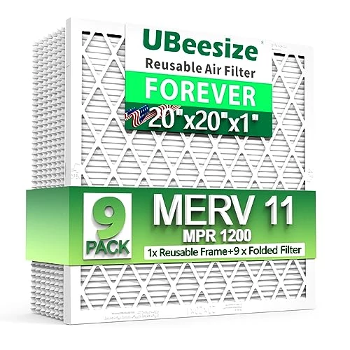 UBeesize Reusable Air Filter 20x20x1 (9-Pack), MERV 11 MPR 1200 AC/HVAC Furnace Filters,Deep Pleated Air Clean (Actual Size 19.5" X 19.5" X 0.8"),1x Reusable ABS Frame+9 X Inner Filter,Breathe Fresher 1 UBeesize Reusable Air Filter 20x20x1 (9-Pack), MERV 11 MPR 1200 AC/HVAC Furnace Filters,Deep Pleated Air Clean (Actual Size 19.5" X 19.5" X 0.8"),1x Reusable ABS Frame+9 X Inner Filter,Breathe Fresher
