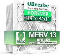 UBeesize Reusable Air Filter 20x20x1 (9-Pack), MERV 13 MPR 1800 AC/HVAC Furnace Filters,Deep Pleated Air Cleaner, (Actual Size 19.5" X 19.5" X 0.8"),1x Reusable ABS Frame+9 X Filter,Breathe Fresher 29 UBeesize Reusable Air Filter 20x20x1 (9-Pack), MERV 13 MPR 1800 AC/HVAC Furnace Filters,Deep Pleated Air Cleaner, (Actual Size 19.5" X 19.5" X 0.8"),1x Reusable ABS Frame+9 X Filter,Breathe Fresher -Air Filter Store 51i9u9ovaCL. AC