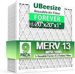 UBeesize Reusable Air Filter 20x20x1 (9-Pack), MERV 13 MPR 1800 AC/HVAC Furnace Filters,Deep Pleated Air Cleaner, (Actual Size 19.5" X 19.5" X 0.8"),1x Reusable ABS Frame+9 X Filter,Breathe Fresher 26 UBeesize Reusable Air Filter 20x20x1 (9-Pack), MERV 13 MPR 1800 AC/HVAC Furnace Filters,Deep Pleated Air Cleaner, (Actual Size 19.5" X 19.5" X 0.8"),1x Reusable ABS Frame+9 X Filter,Breathe Fresher -Air Filter Store 51mV4uZ9FRL. AC