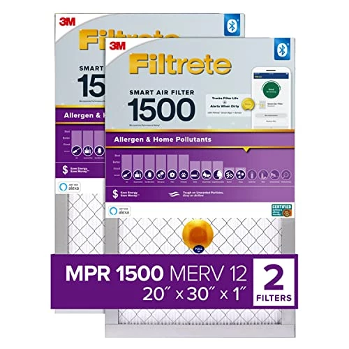 Filtrete 20x30x1 Smart Air Filter, MPR 1500 MERV 12, 1-Inch Allergen, Bacteria And Virus Air Filters For ACs And Furnaces, 2 Filters 1 Filtrete 20x30x1 Smart Air Filter, MPR 1500 MERV 12, 1-Inch Allergen, Bacteria And Virus Air Filters For ACs And Furnaces, 2 Filters