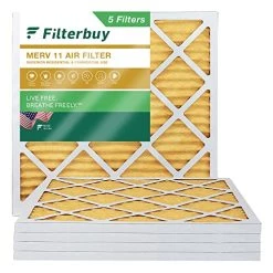 Filterbuy 22x22x1 Air Filter MERV 11 Allergen Defense (5-Pack), Pleated HVAC AC Furnace Air Filters Replacement (Actual Size: 21.75 X 21.75 X 0.75 Inches)