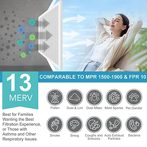 LotFancy 20x25x1 Air Filters, MERV 13 AC Furnace Filters, 6 Pack Pleated Air Conditioner HVAC Filters (Actual Size: 19.75 X 24.75 X 0.75 Inches) 3 LotFancy 20x25x1 Air Filters, MERV 13 AC Furnace Filters, 6 Pack Pleated Air Conditioner HVAC Filters (Actual Size: 19.75 X 24.75 X 0.75 Inches) - Image 3