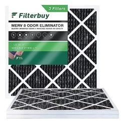 Filterbuy 20x20x1 Air Filter MERV 8 Odor Eliminator (3-Pack), Pleated HVAC AC Furnace Air Filters Replacement With Activated Carbon (Actual Size: 19.50 X 19.50 X 0.75 Inches)